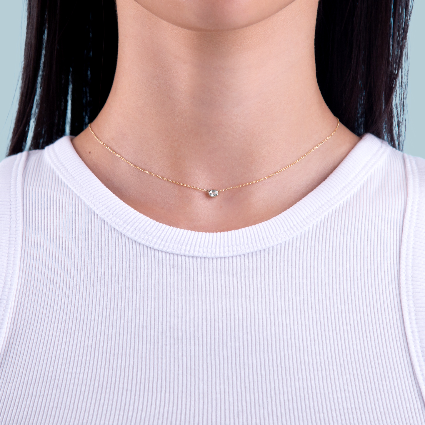 Diamond Bezel Set Oval Necklace