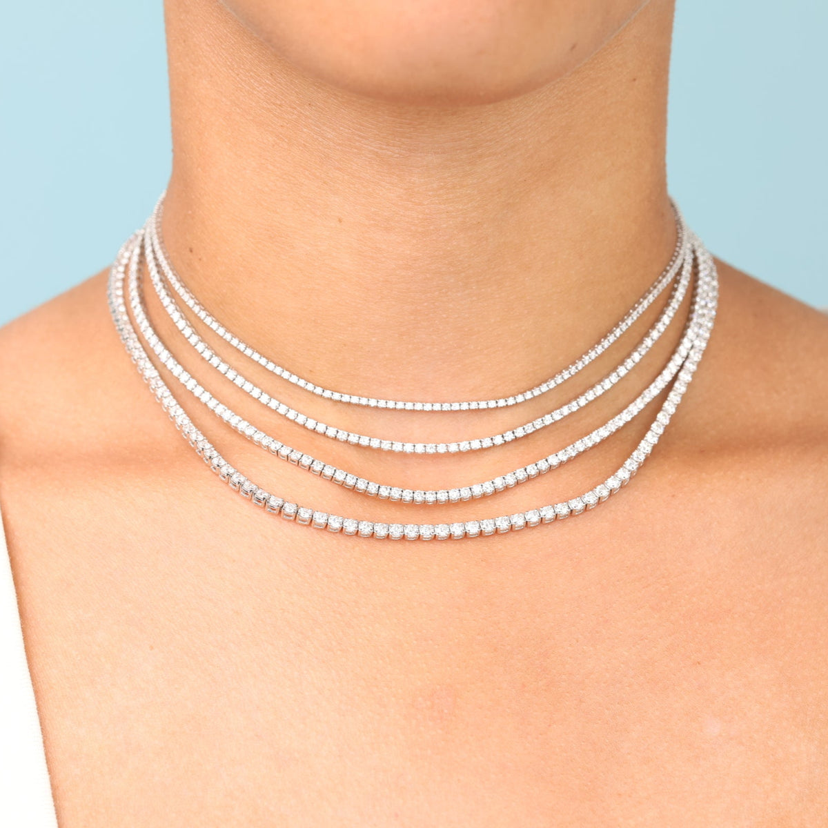 Choker Thin Necklace Chain With Small Diamond Diamond Tennis
