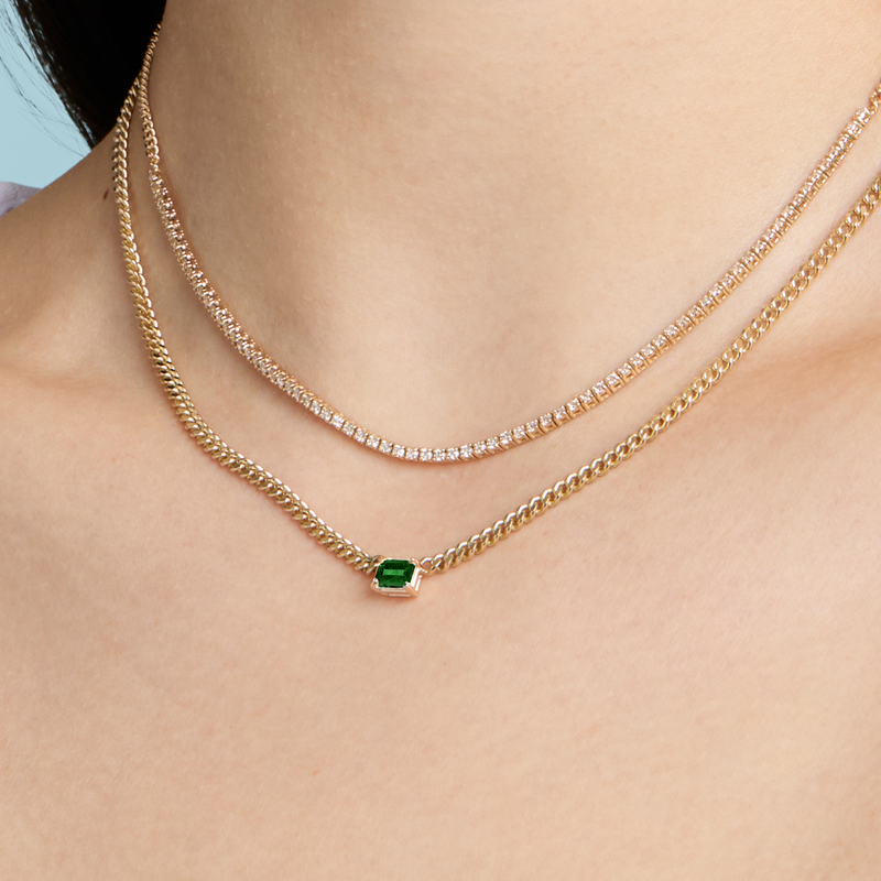 Gemstone Emerald Cut Chelsea Chain Necklace - Next Day Shipping