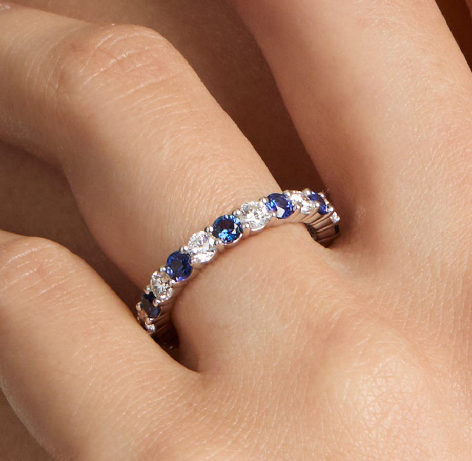Diamond and sapphire half eternity ring Clearance