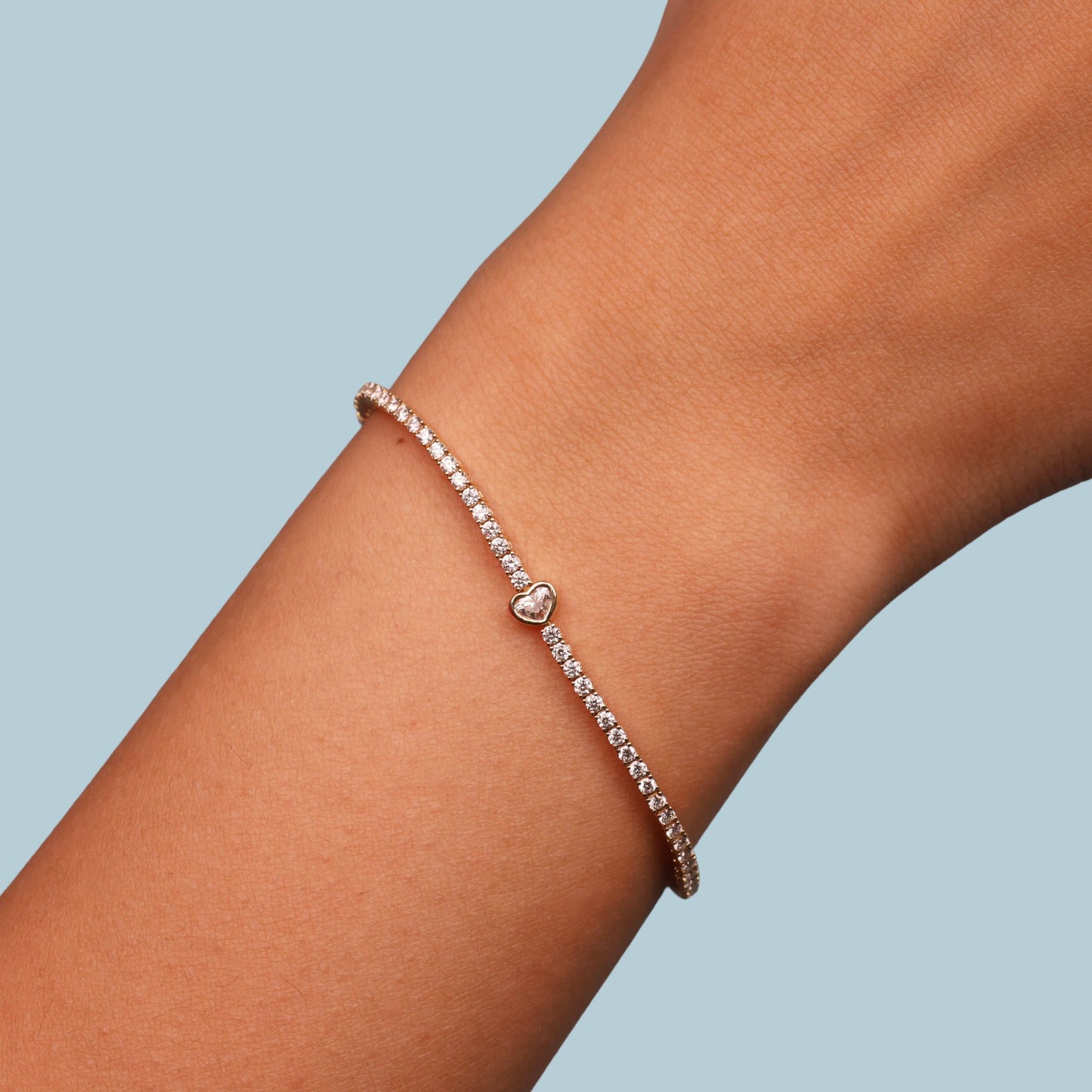 Tennis Bracelet with Bezel Set Heart Diamond