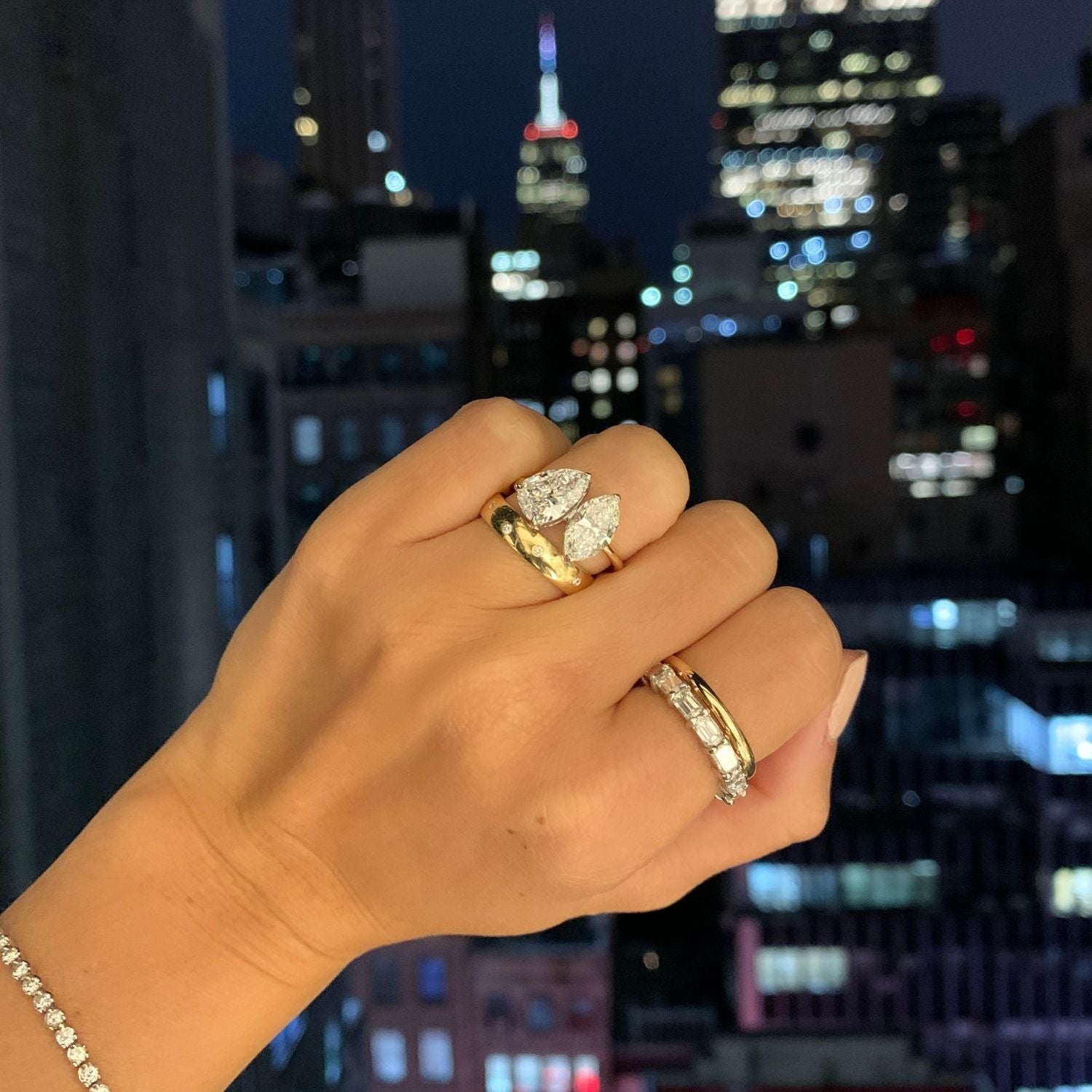 Vintage romantic diamond engagement ring a so-called toi et moi