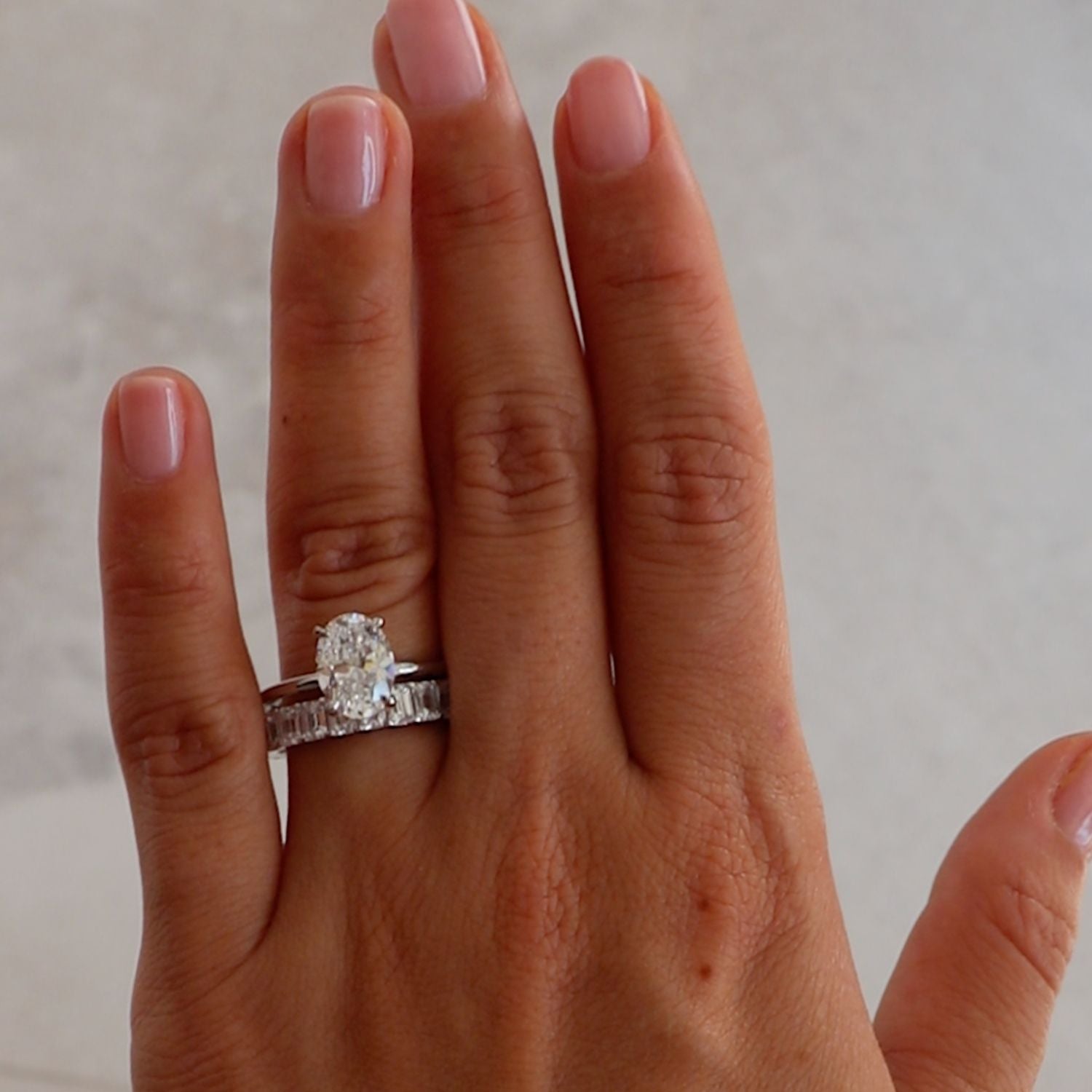 Oval diamond engagement ring and wedding band Clearance