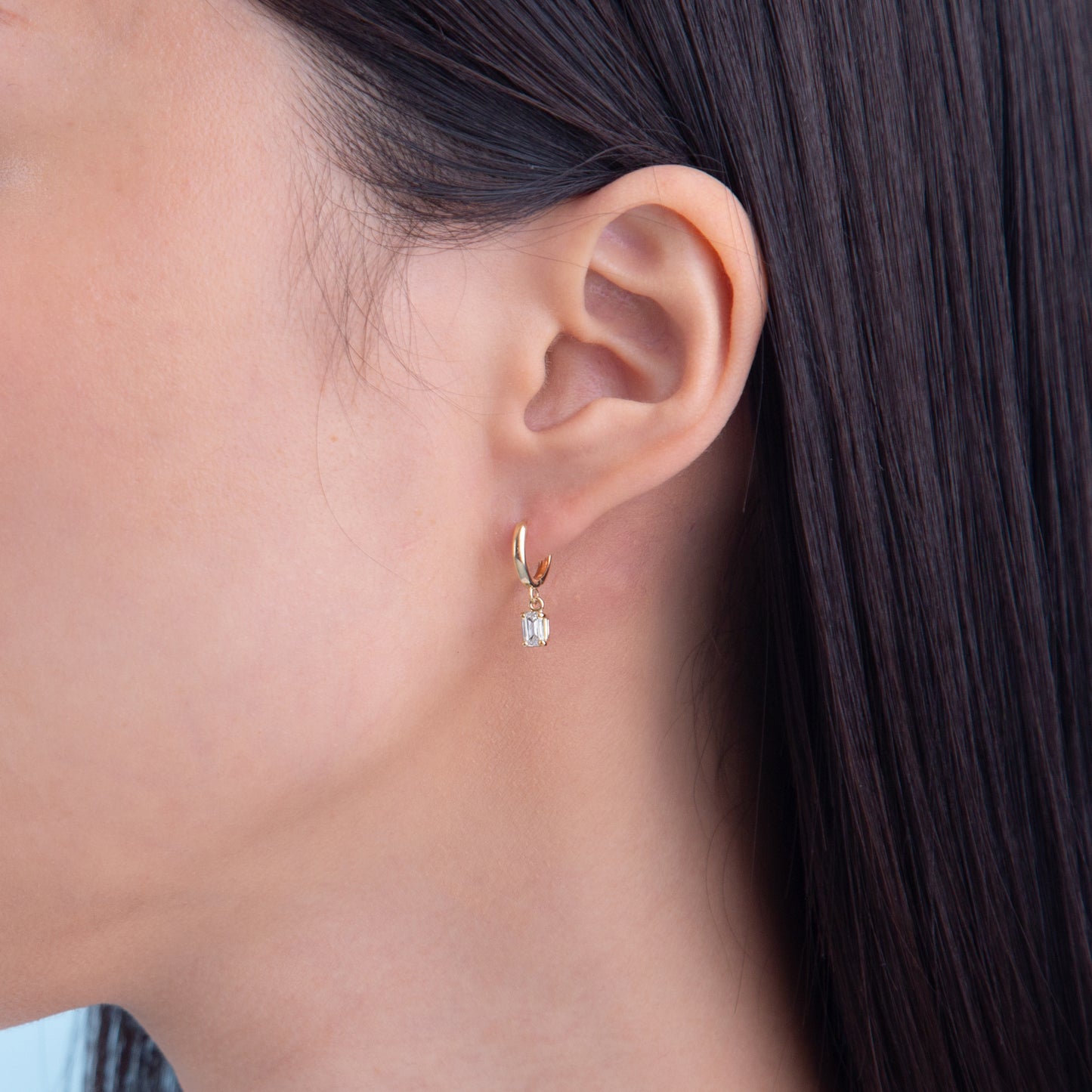 Diamond Emerald Cut Charm Hoops