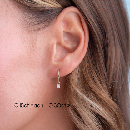 Diamond Emerald Cut Charm Hoops