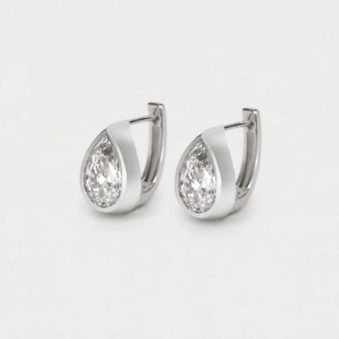 Bezel Pear Diamond Huggies