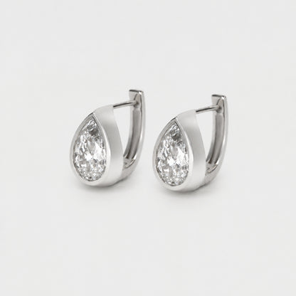 Bezel Pear Diamond Huggies