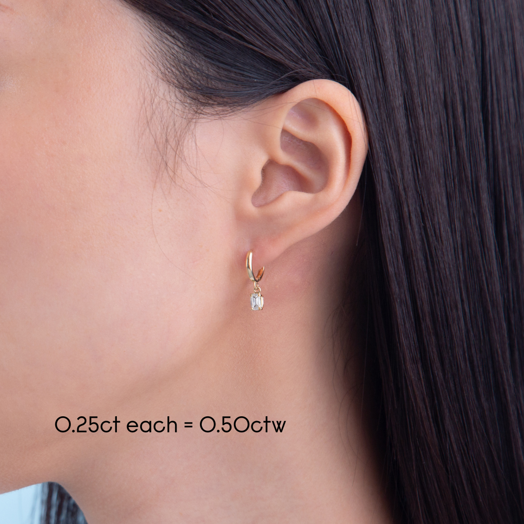 Diamond Emerald Cut Charm Hoops