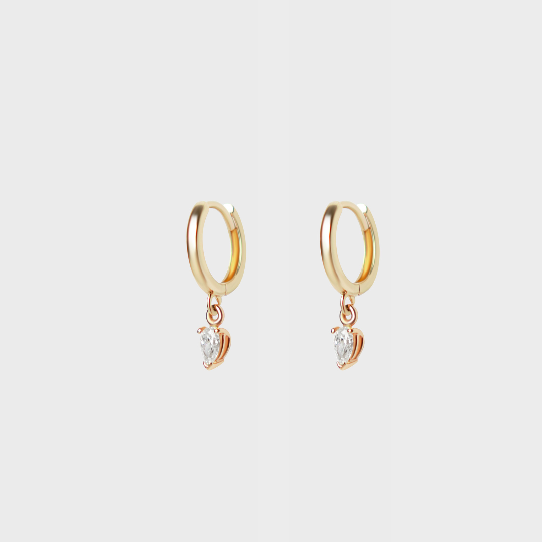 Diamond Pear Charm Hoops