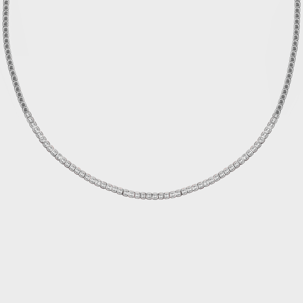 Bezel Set Emerald Cut Tennis Necklace