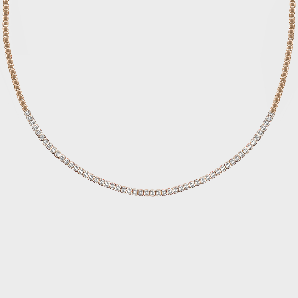 Bezel Set Emerald Cut Tennis Necklace