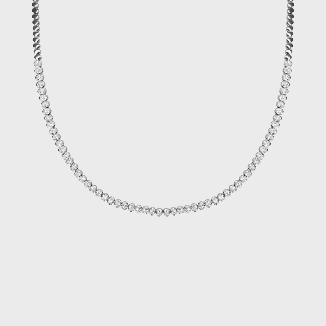 Bezel Set Oval Tennis Necklace
