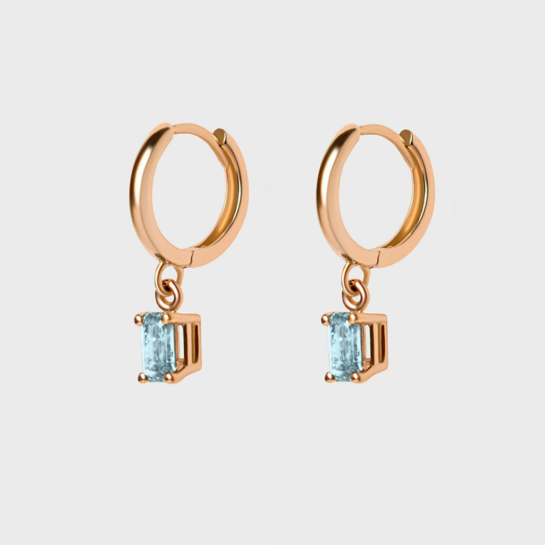 Gemstone Emerald Cut Charm Hoops