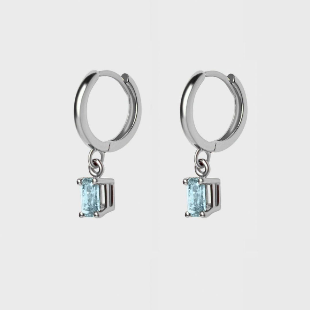 Gemstone Emerald Cut Charm Hoops