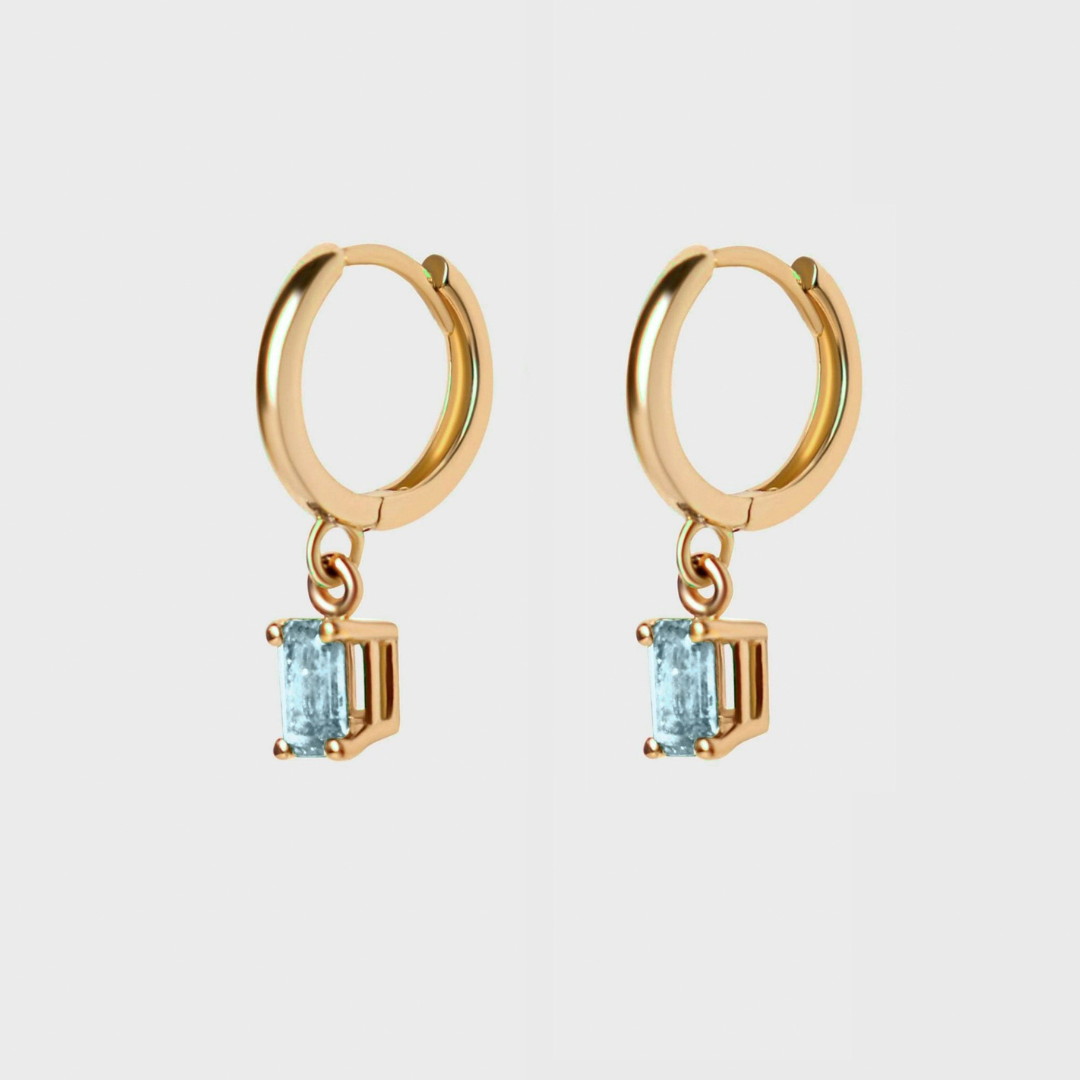 Gemstone Emerald Cut Charm Hoops