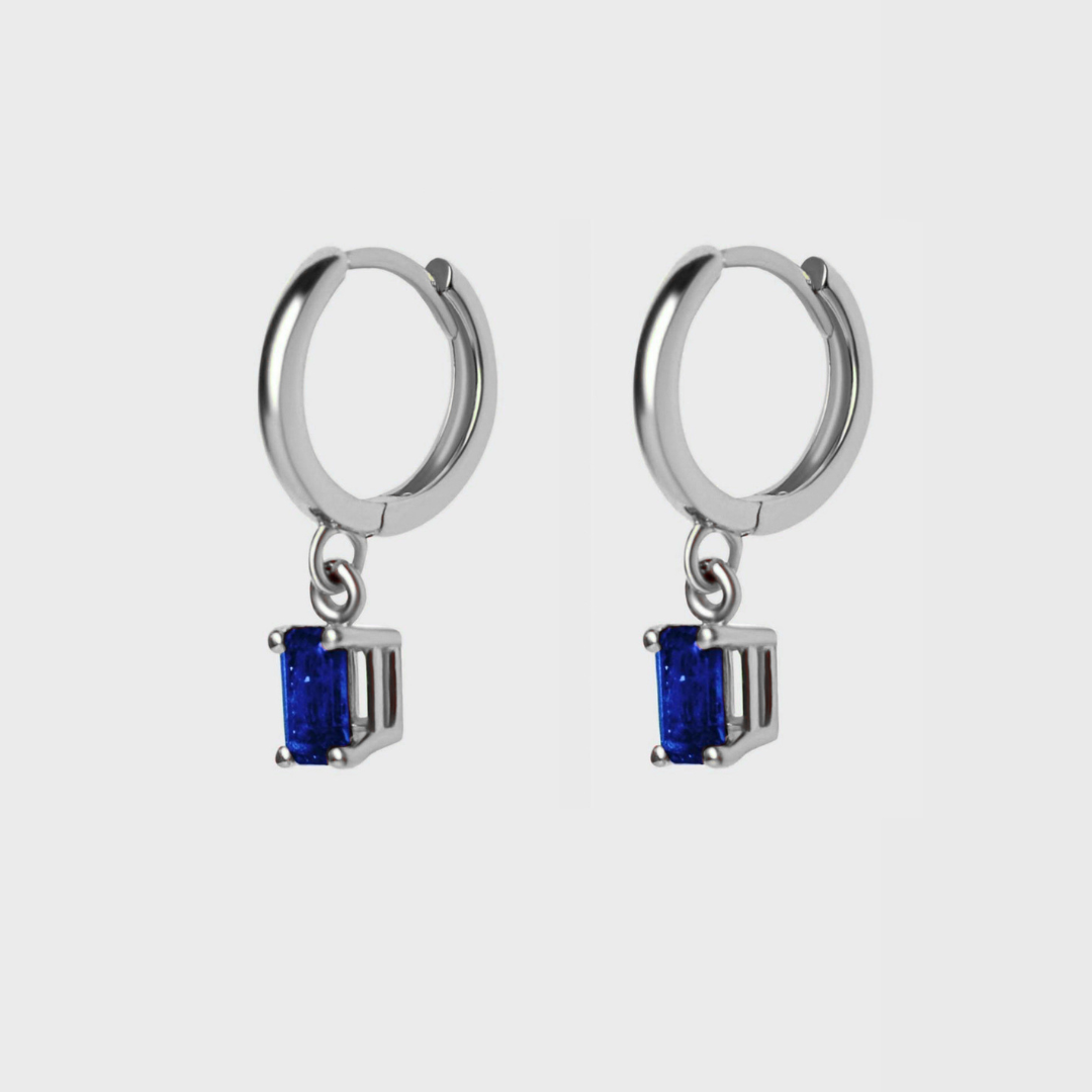 Gemstone Emerald Cut Charm Hoops