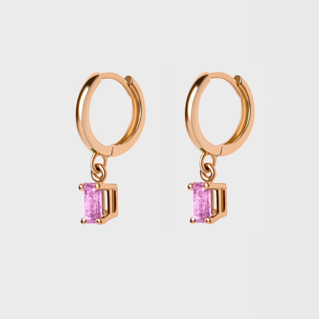 Gemstone Emerald Cut Charm Hoops