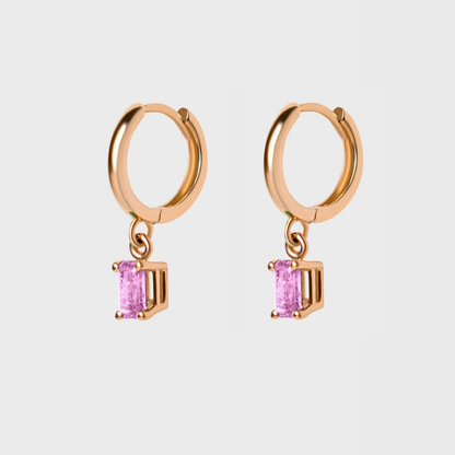 Gemstone Emerald Cut Charm Hoops