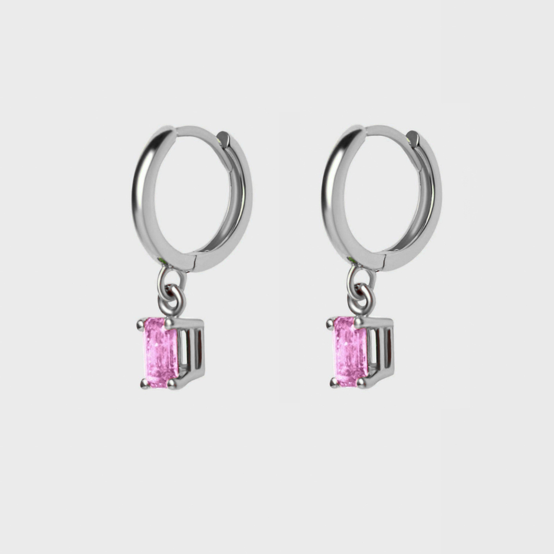 Gemstone Emerald Cut Charm Hoops