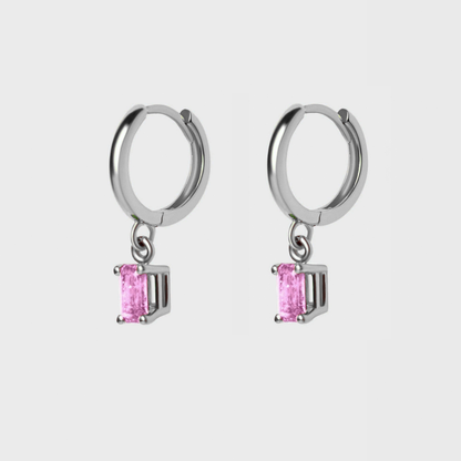 Gemstone Emerald Cut Charm Hoops