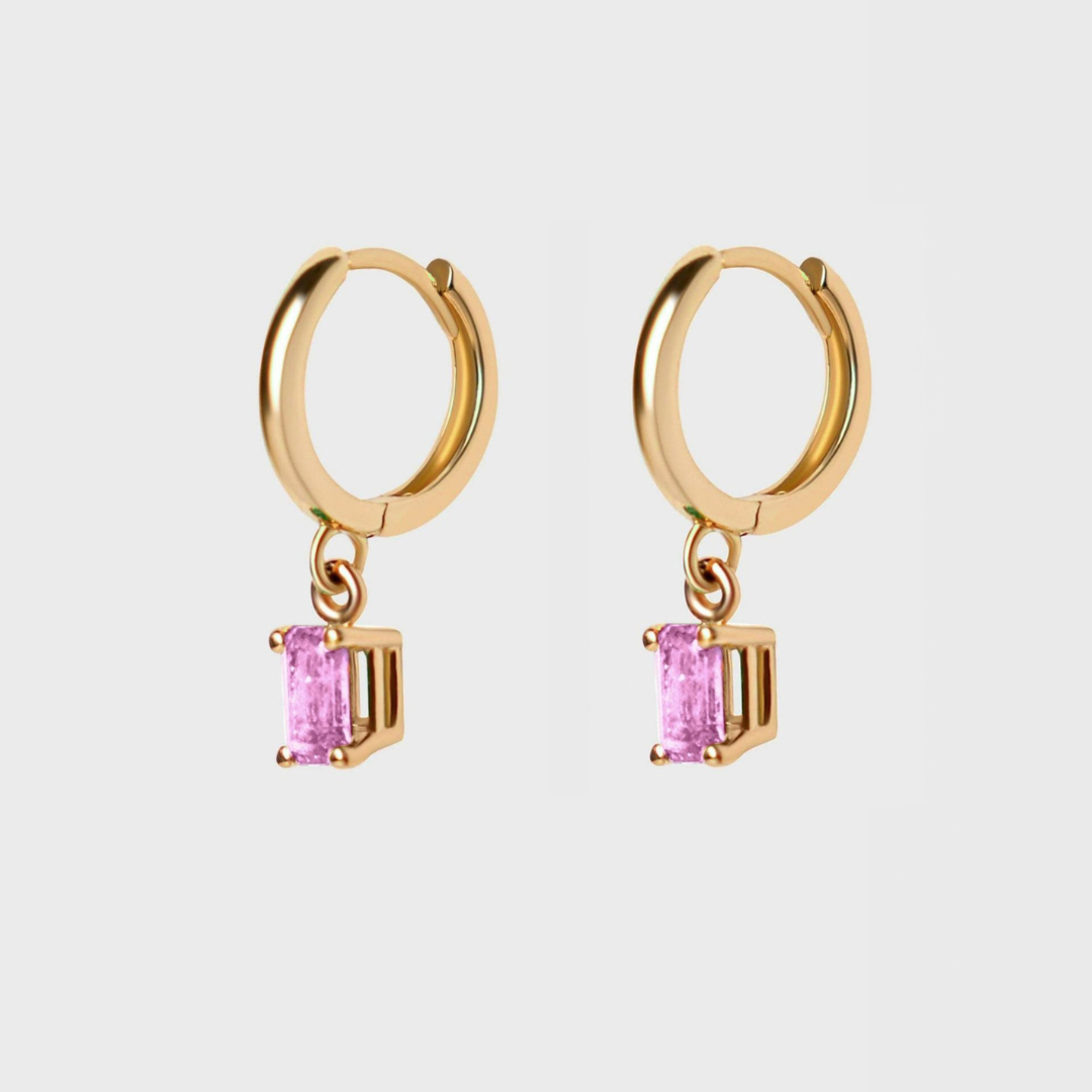 Gemstone Emerald Cut Charm Hoops