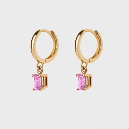 Gemstone Emerald Cut Charm Hoops