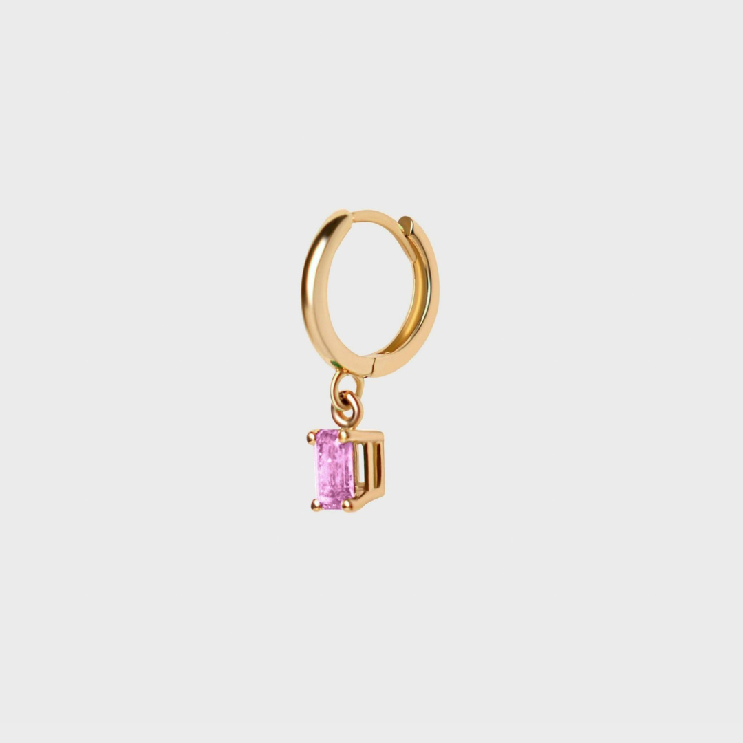 Gemstone Emerald Cut Charm Hoops