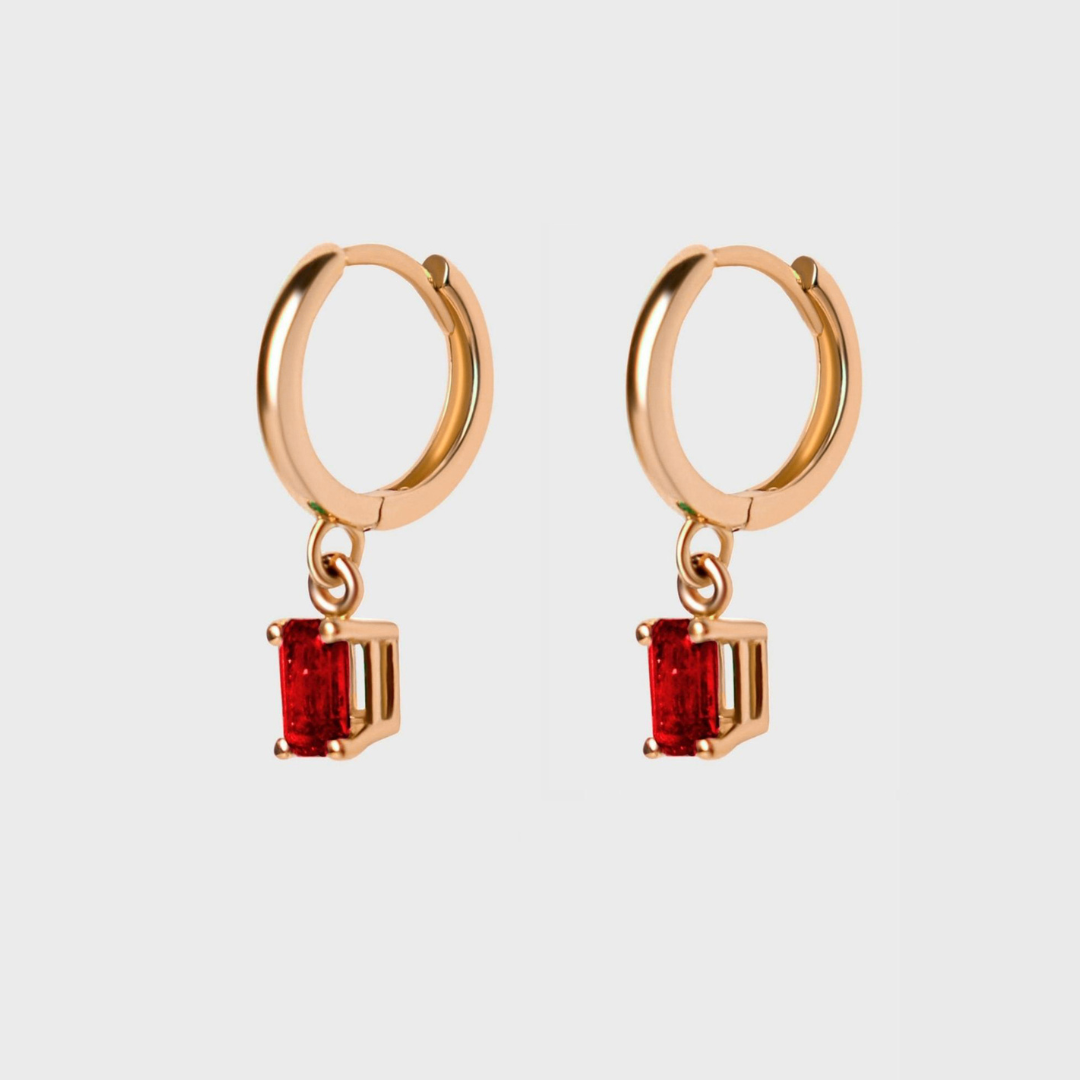 Gemstone Emerald Cut Charm Hoops