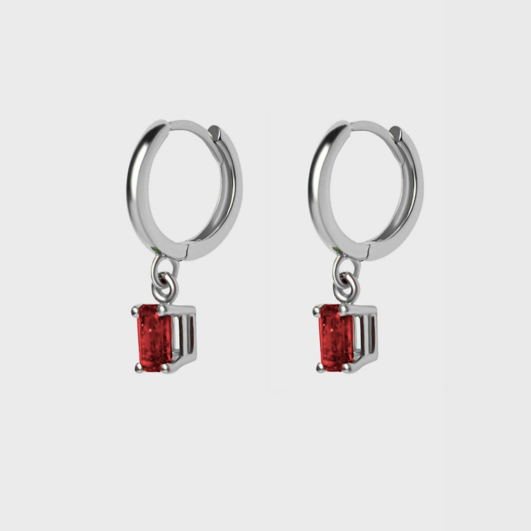 Gemstone Emerald Cut Charm Hoops