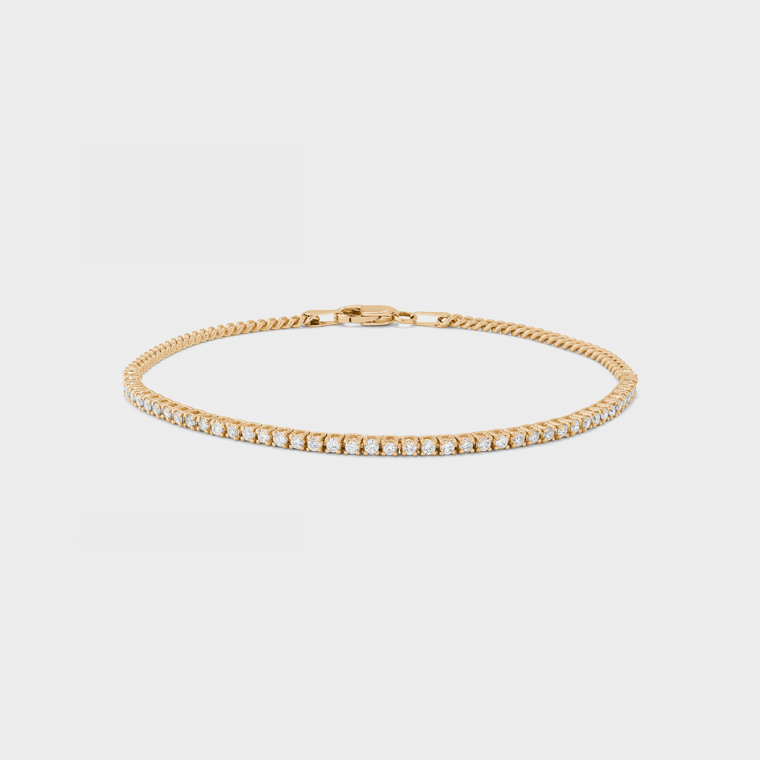Natural diamond tennis bracelet on yellow gold thick chain bracelet