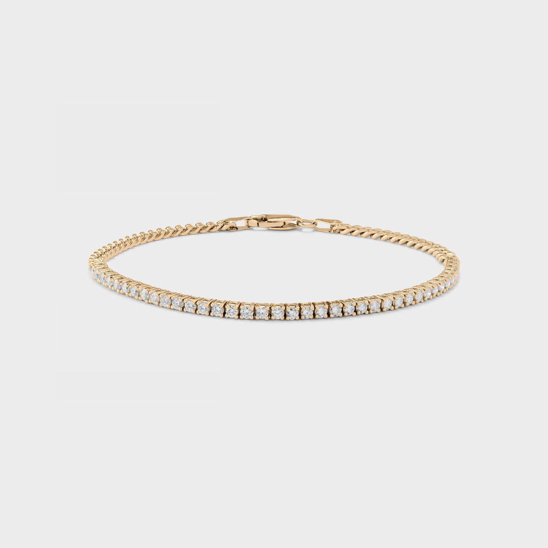 Natural diamond 0.03ct tennis bracelet on yellow gold thick chain 