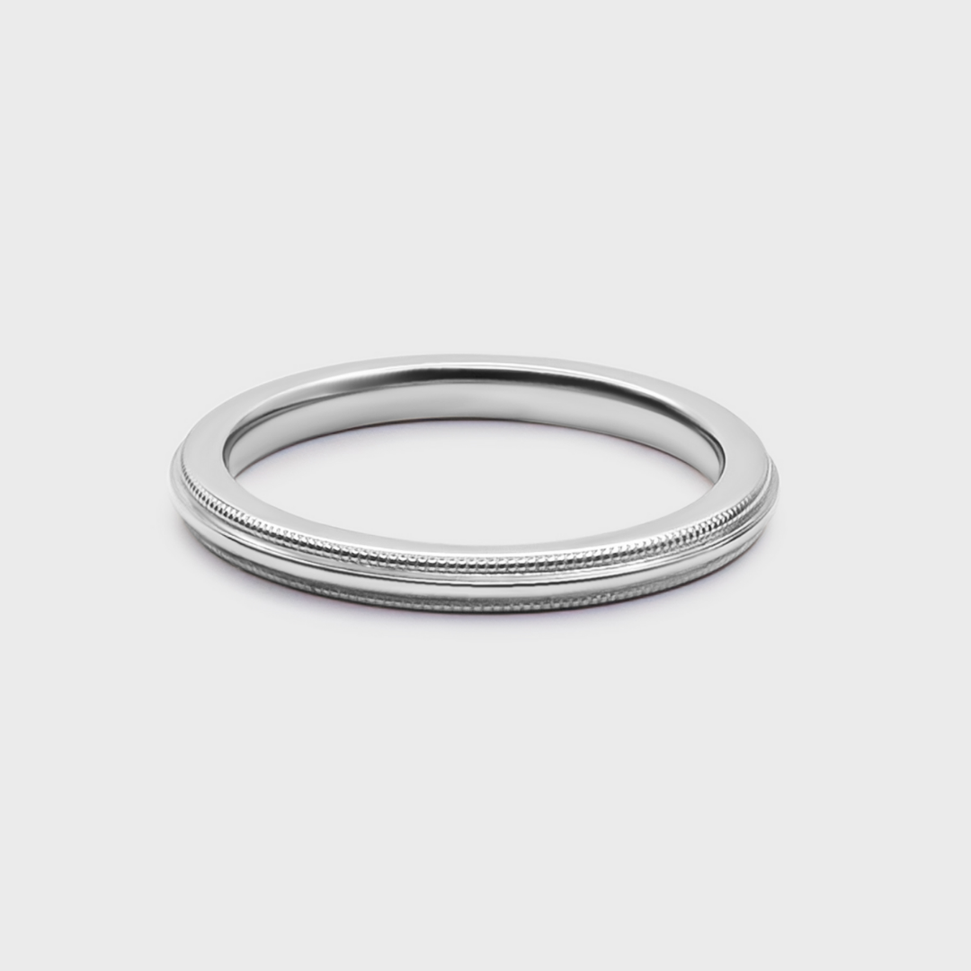 white gold band 2mm with milgrain texture