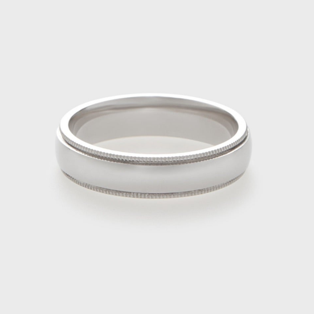white gold band 5mm with milgrain texture