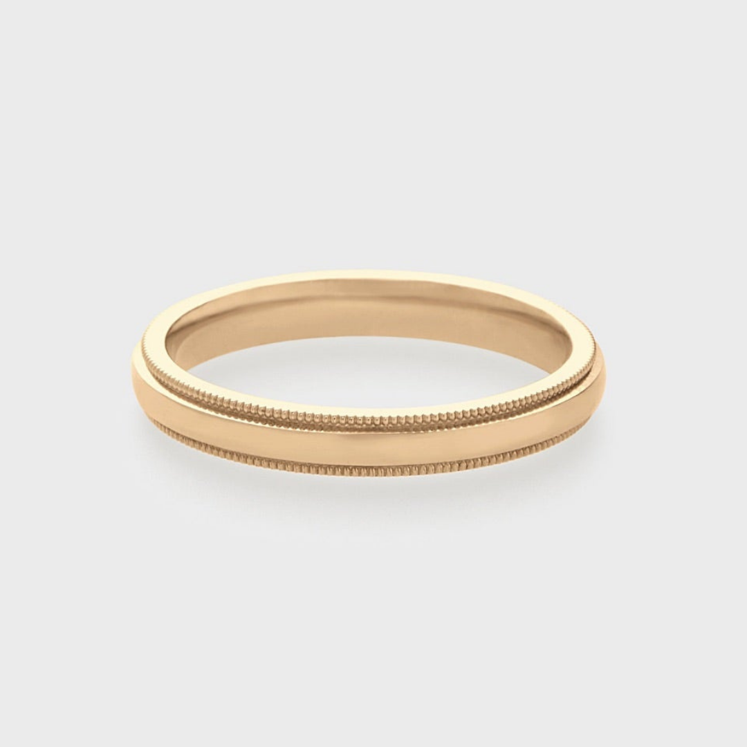 yellow gold band 3mm with milgrain texture