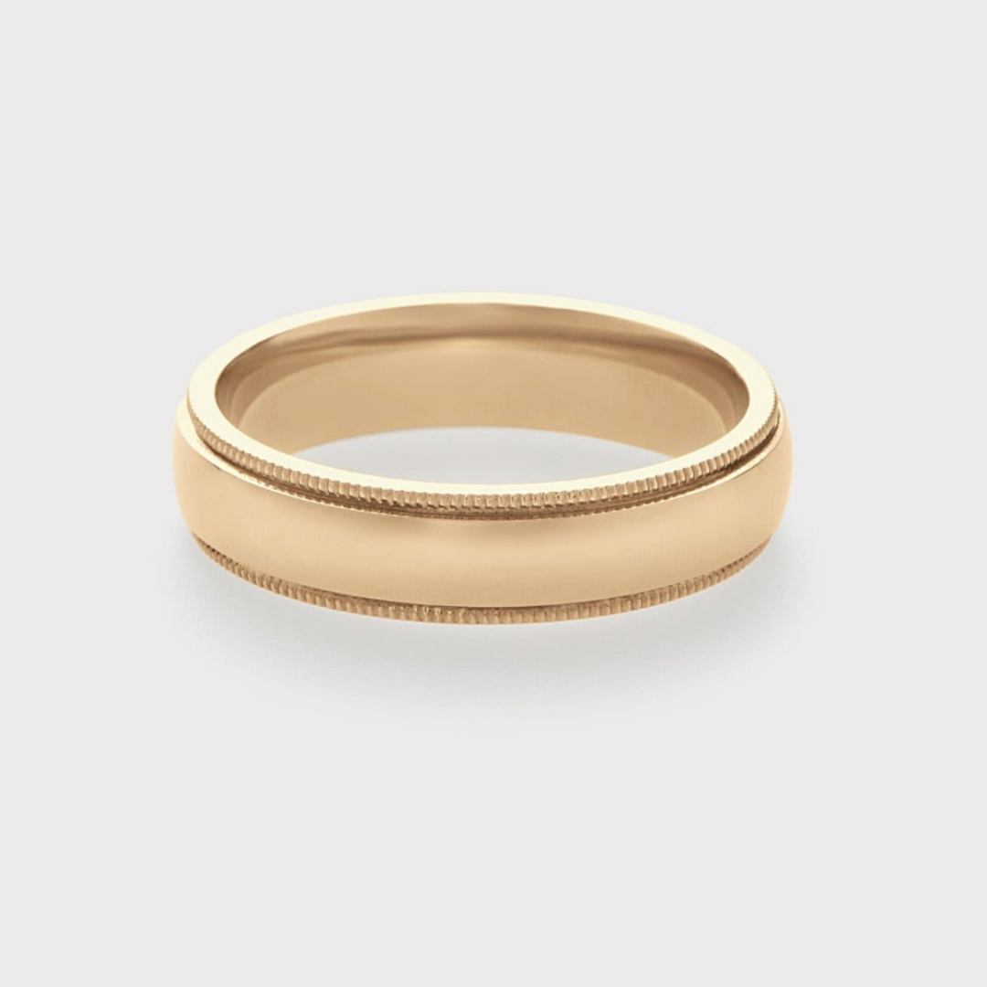 yellow gold band 5mm with milgrain texture
