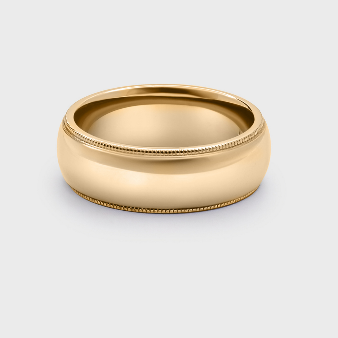 yellow gold band 6mm with milgrain texture