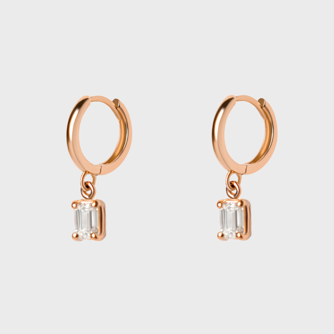 Diamond Emerald Cut Charm Hoops