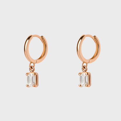 Diamond Emerald Cut Charm Hoops