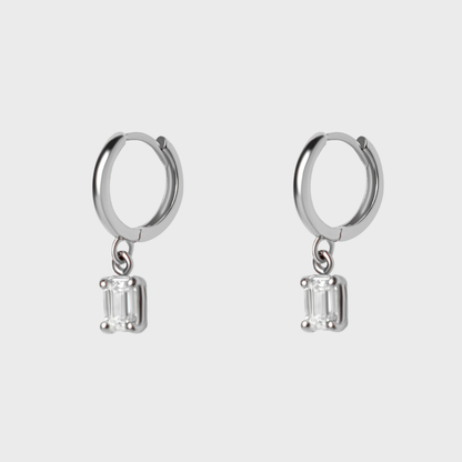 Diamond Emerald Cut Charm Hoops