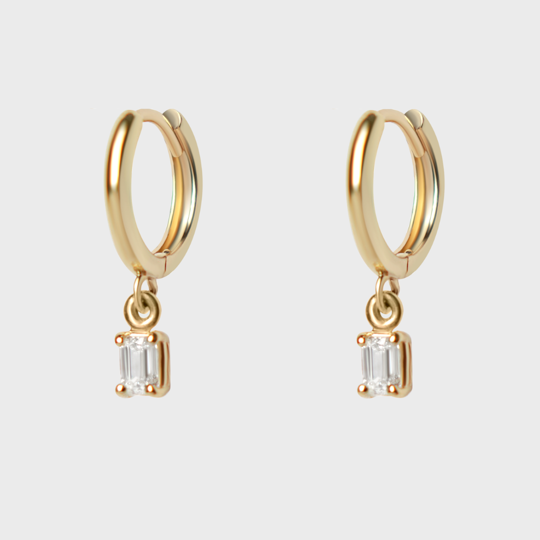 Diamond Emerald Cut Charm Hoops