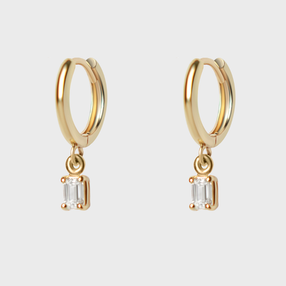Diamond Emerald Cut Charm Hoops