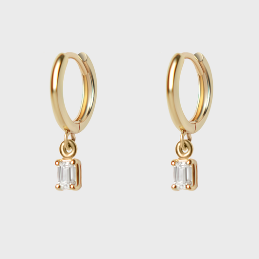 Diamond Emerald Cut Charm Hoops