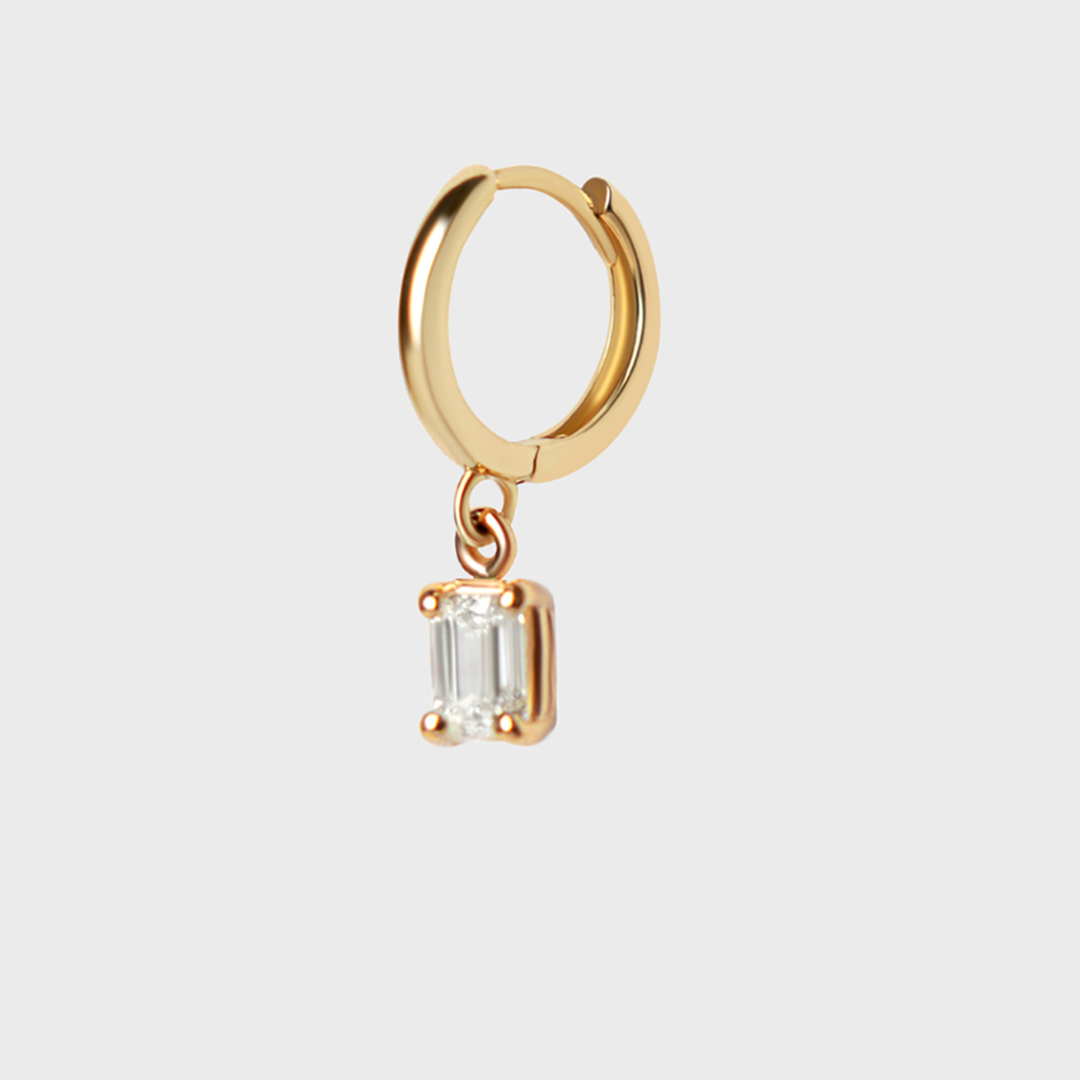 Diamond Emerald Cut Charm Hoops