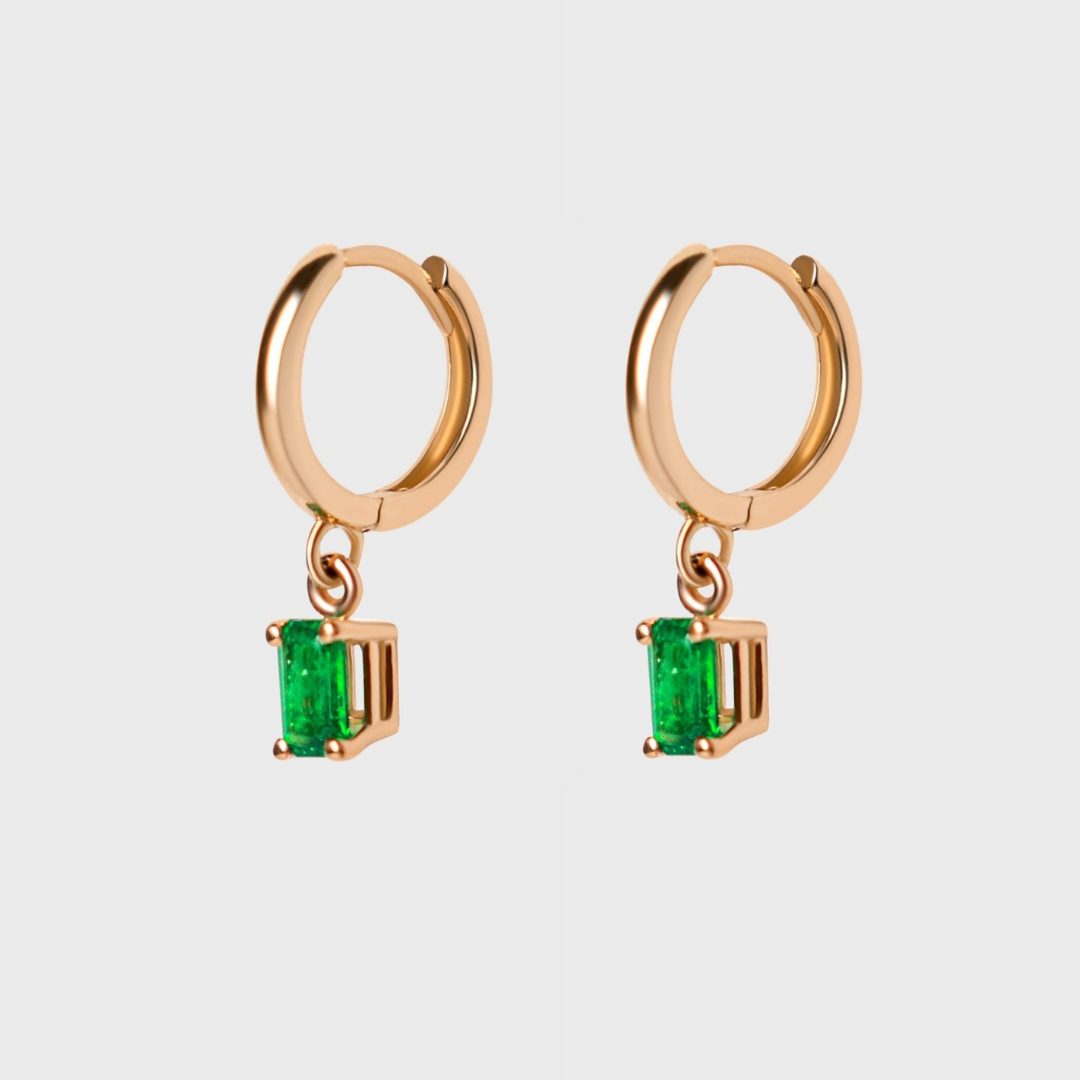 Gemstone Emerald Cut Charm Hoops