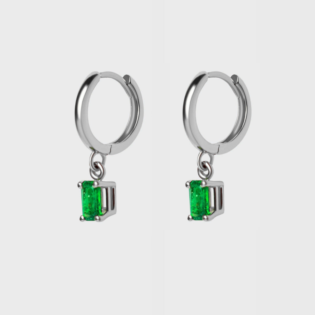 Gemstone Emerald Cut Charm Hoops