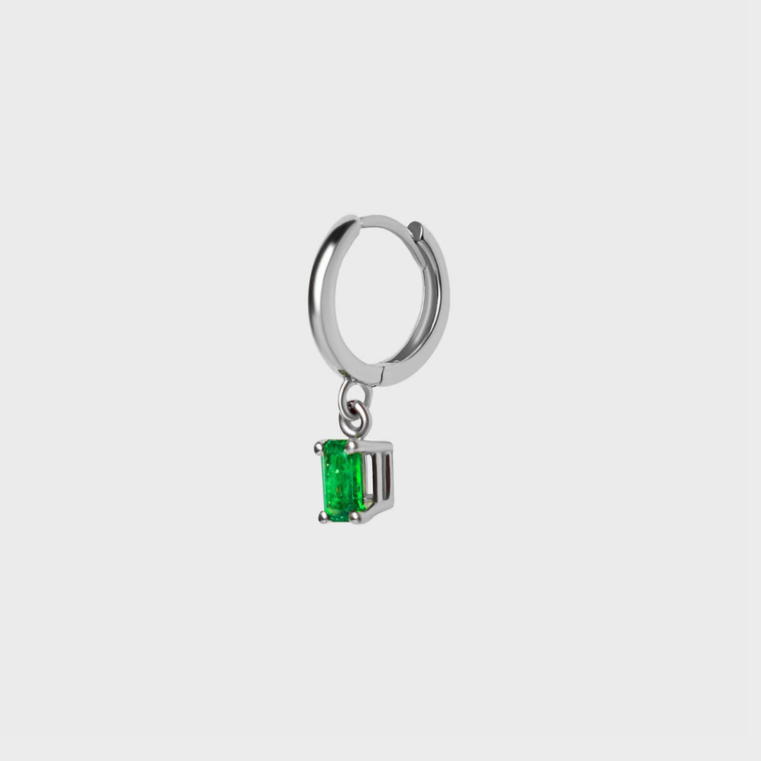 Gemstone Emerald Cut Charm Hoops