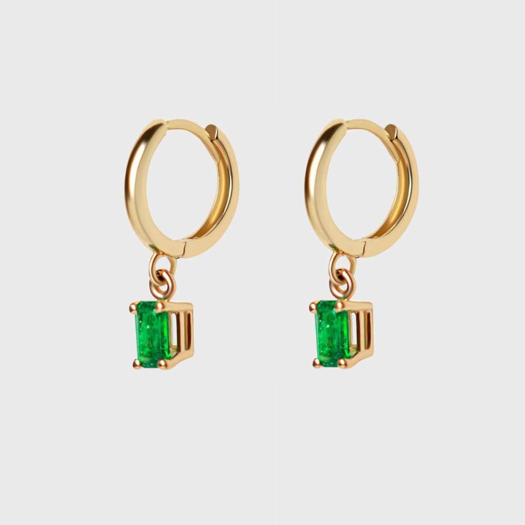 Gemstone Emerald Cut Charm Hoops