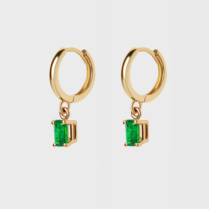 Gemstone Emerald Cut Charm Hoops