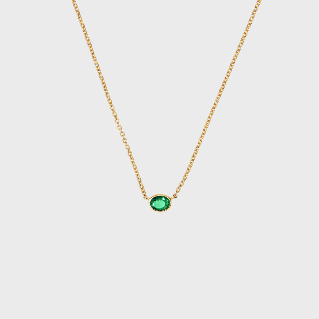 Gemstone Bezel Set Oval Necklace