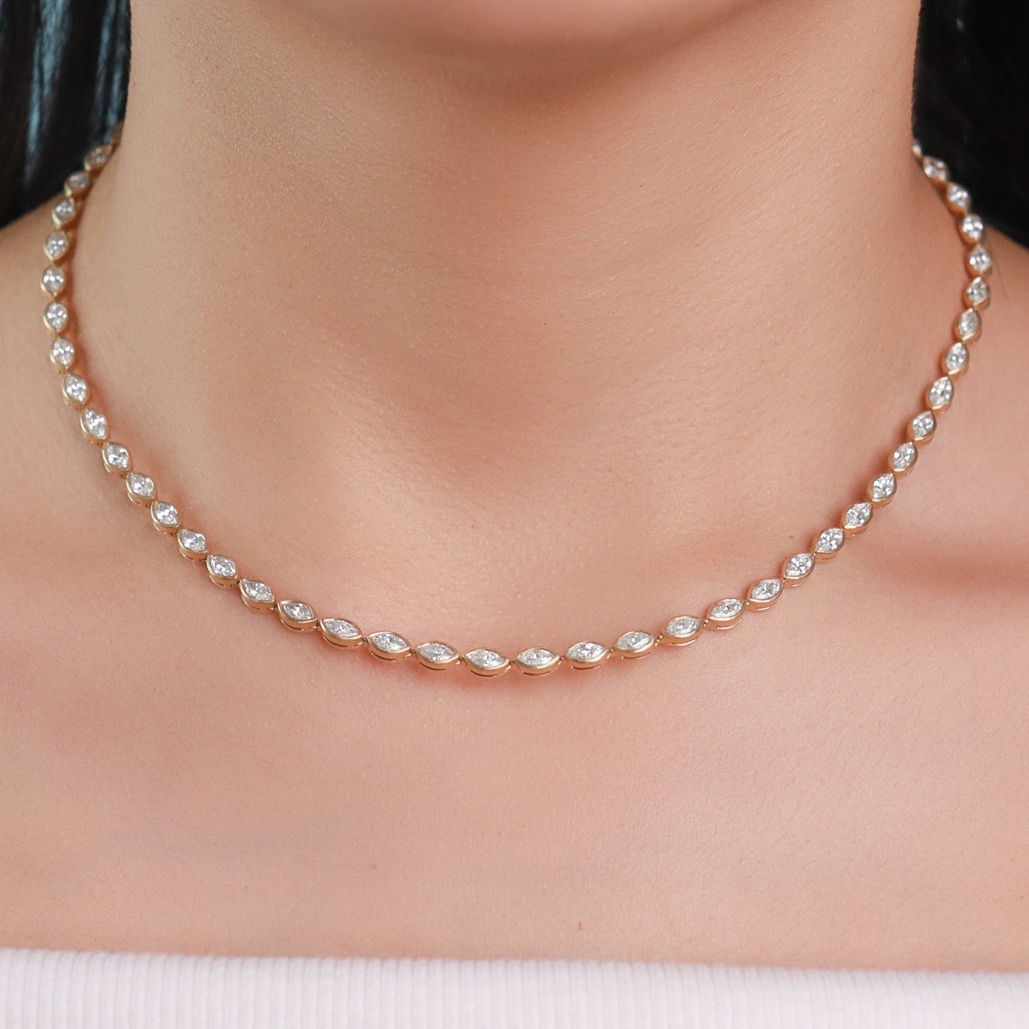 Bezel Set Marquise Tennis Necklace